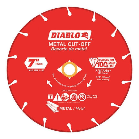DIABLO CONTROLS INC. DDD070DIA101F DISC METAL CUTTING DIAMOND 7IN
