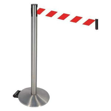 RETRACTA-BELT 334SS-RWD BARRIER POST RED/WHITE BELT W/WHEELS