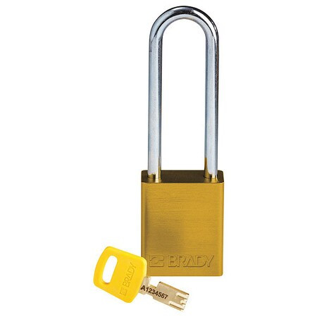 BRADY SPC ABSORBENTS ALU-YLW-76ST-KD LOCKOUT PADLOCK, KEYED DIFFERENT, ALUMIN