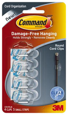 3M 17017CLRES ROUND CORD CLIPS W/ CLEAR ADHESIVE STRIP
