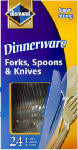 JARDEN HOME BRANDS 98 PLASTIC FORKS, KNIVES, SPOONS, 8 EACH