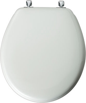 BEMIS MFG 44CP 000 ROUND MOLDED WOOD TOILET SEAT, CHROME HI