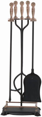 PANACEA 15006 5 PIECE ANTIQUE BRASS FIREPLACE TOOL SET