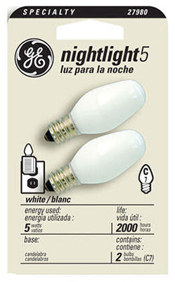 GENERAL ELECTRIC 27980 NIGHT LIGHT BULBS, WHITE, 2-PK.