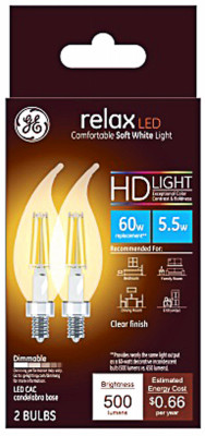 GENERAL ELECTRIC 31440 RELAX HD DECORATIVE LED LIGHT BULBS, CAN
