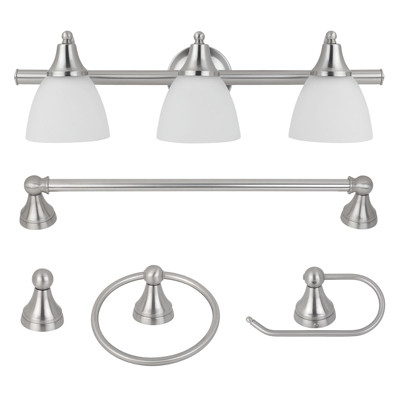 GLOBE 50700 3-LIGHT VANITY SET, FROSTED GLASS, BRUSH