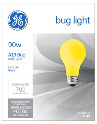 GENERAL ELECTRIC 61435 YELLOW BUG LIGHT BULBS, 2-PK., 90-WATTS