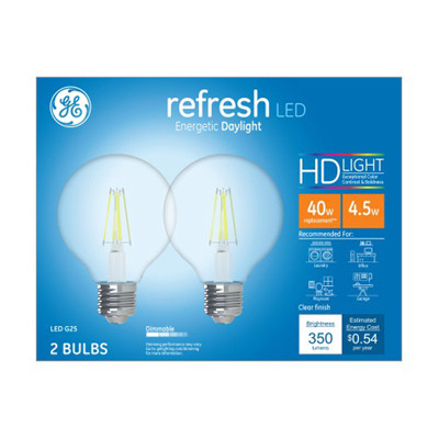 GENERAL ELECTRIC 47658 LED LIGHT BULBS, G25, CLEAR DAYLIGHT, 35