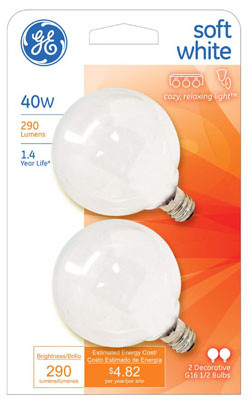 GENERAL ELECTRIC 44414 GLOBE LIGHT BULB, WHITE, 40-WATTS, 120-V