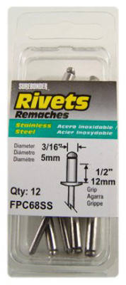 FPC CORPORATION FPC68SS 12-PACK LONG STAINLESS-STEEL RIVETS
