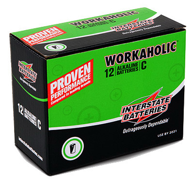 INTERSTATE ALL BATTERY CTR DRY0080 WORKAHOLIC ALKALINE BATTERY, C, 12-PK.