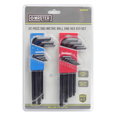 HANGZHOU GREAT STAR INDUST GS050807 BALL-HEX-L KEY SET, SAE & METRIC, 22-PC.