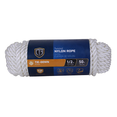 RICHELIEU HARDWARE 642281 NYLON ROPE, TWISTED, WHITE, 1/2-IN. X 50