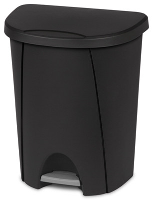 STERILITE CORP 10949004 STEP-ON WASTEBASKET, BLACK, 6.6-GAL.