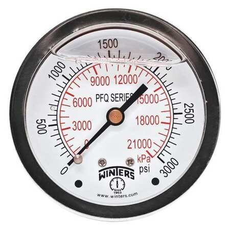 WINTERS INSTRUMENTS PFQ911 QUAL SS/BR GAUGE 2.5" 1/4CB 3000PSI/KPA