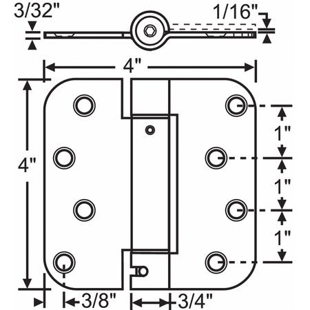 GRAINGER GLOBAL SOURCING 8-468SNK BUTT HINGE STEEL 125.0 LB LOAD CAP.