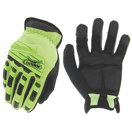 CONDOR USA INC 488C58 MECHANICS GLOVES,HI-VIS GREEN,12,PR