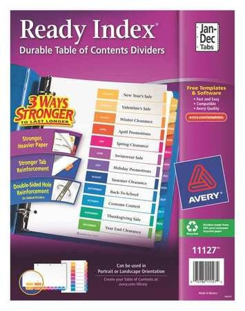 AVERY 7278211127 BINDER DIVIDER PREPRINTED MULTICOLOR