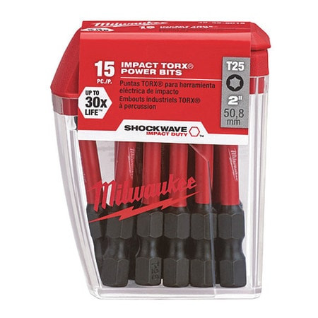 MILWAUKEE ELECTRIC TOOLS 48-32-5015 SHOCKWAVE INSERT BIT 2" TORX T25 - 15PK 