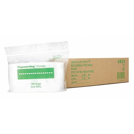 RELOC ZIPPIT 4R33 CLEAR RECLOSABLE BAGS 4 MIL 3 X3 PK1000