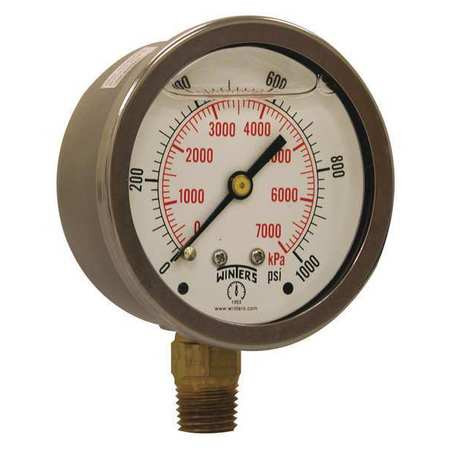 WINTERS INSTRUMENTS PFQ809 QUAL SS/BR GAUGE 2.5" 1/4LM 1000PSI/KPA