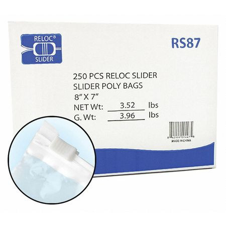 RELOC ZIPPIT RS87 CLEAR RECLOSABLE BAGS 2 MIL 8 X7 PK250