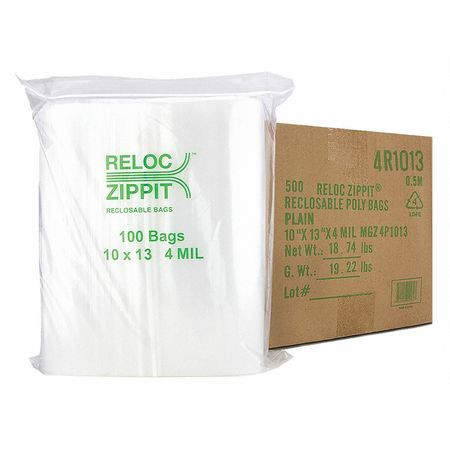 RELOC ZIPPIT 4R1013 CLEAR RECLOSABLE BAGS 4MIL 10 X13 PK500