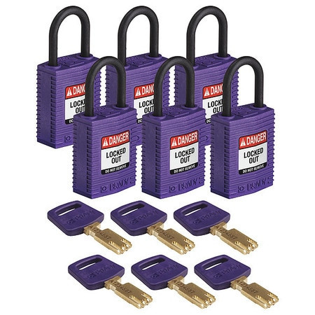 BRADY SPC ABSORBENTS CPT-PRP-25PL-KD6PK LOCKOUT PADLOCK NYLON 6 KEYS PURPLE PK6