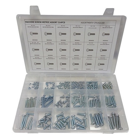 GRAINGER GLOBAL SOURCING CPS1KLZ3GR MACHINE SCREW ASSORTMENT STD. 214 PCS.