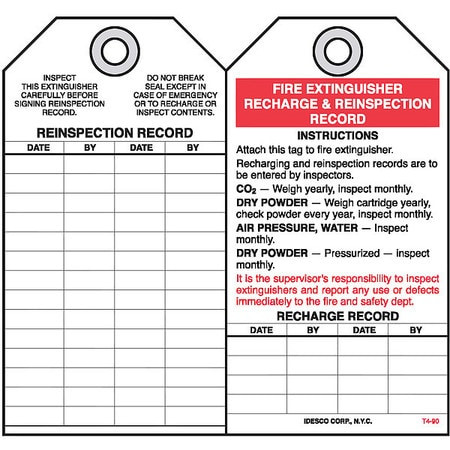 IDESCO KAT490AC FIRE EXTINGUISHER SAFETY TAG,PK10