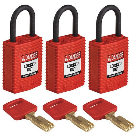 BRADY SPC ABSORBENTS CPT-RED-25PL-KA3PK LOCKOUT PADLOCK,NYLON,RED,PK3
