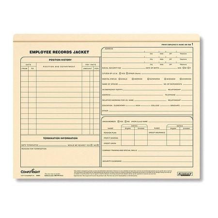 COMPLYRIGHT A5001 EMPLOYEE RECORDS JACKET STD LETTER PK25