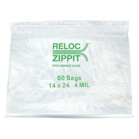 RELOC ZIPPIT 4R1424 CLEAR RECLOSABLE BAGS 4MIL 14 X14 PK250