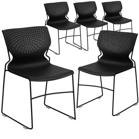 FLASH FURNITURE 5-RUT-438-BK-GG BLACK PLASTIC STACK CHAIR PK5