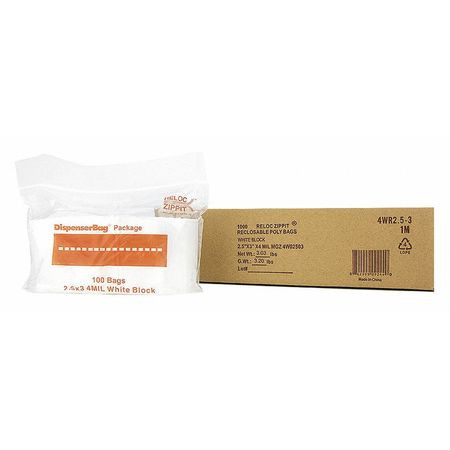 RELOC ZIPPIT 4WR2.5-3 CLEAR RECLOSABLE BAGS 4MIL 2.5X3 PK1000