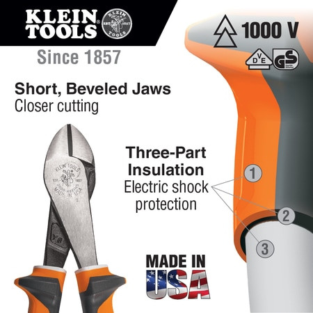 KLEIN TOOLS 2000-28-EINS DIAGONAL CUTTING PLIER,1000V,ORANGE/GRAY