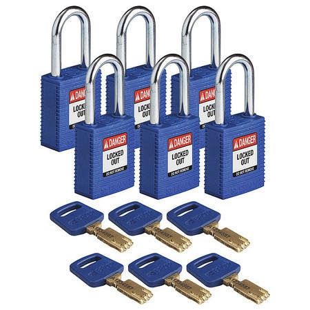 BRADY SPC ABSORBENTS NYL-BLU-38ST-KA6PK LOCKOUT PADLOCK,NYLON,BL,6 KEYS,PK6