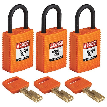 BRADY SPC ABSORBENTS CPT-ORG-25PL-KA3PK LOCKOUT PADLOCK NYLON ORANGE PK3