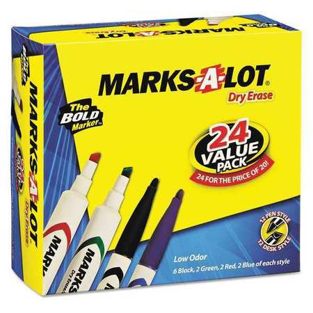MARKS-A-LOT 29870 DRY ERASE MARKERS,ASSORTED,PK24