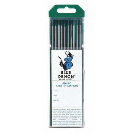 BLUE DEMON TEP-332-10T PURE TUNGSTEN ELECTRODE 3/32 X7 PK10