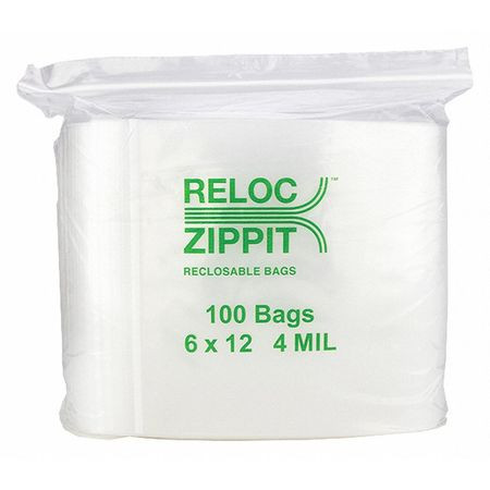 RELOC ZIPPIT 4R612 CLEAR RECLOSABLE BAGS 4MIL 6 X12 PK1000