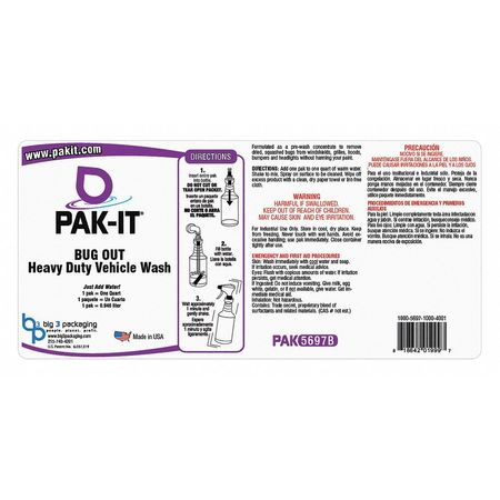 PAKIT PAK5697L-12 SPRAY BOTTLE LABEL BUG OUT CLEANER