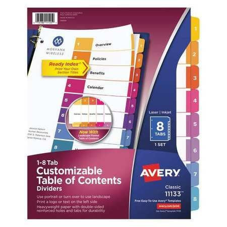 AVERY 7278211133 BINDER DIVIDER PREPRINTED MULTICOLOR