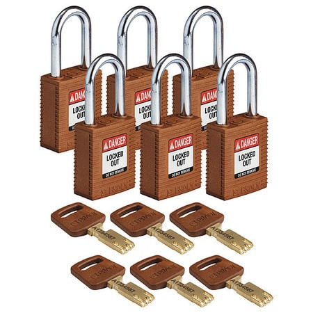 BRADY SPC ABSORBENTS NYL-BRN-38ST-KA6PK LOCKOUT PADLOCK NYLON BRN 6 KEYS PK6
