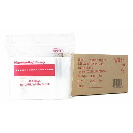 RELOC ZIPPIT WR44 CLEAR RECLOSABLE BAGS 2 MIL 4 X4 PK1000