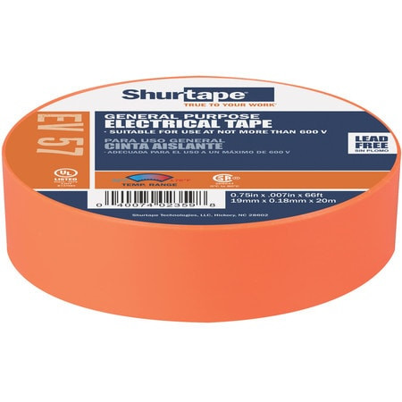 SHURTECH BRANDS EV 057C-ORANGE ELECTRICAL TAPE ORANGE 3/4 X66FT