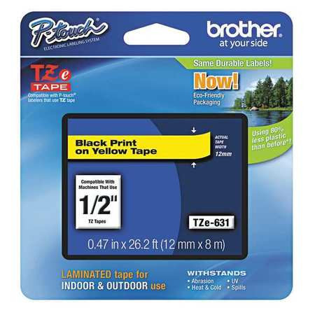 BROTHER TZE631-1/2 LABEL TAPE CARTRIDGE 1/2 BLACK/YELLOW