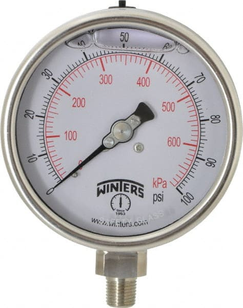 WINTERS PSC266G 4" DIAL, 1/4 THREAD, 0-100 SCALE RANGE, 