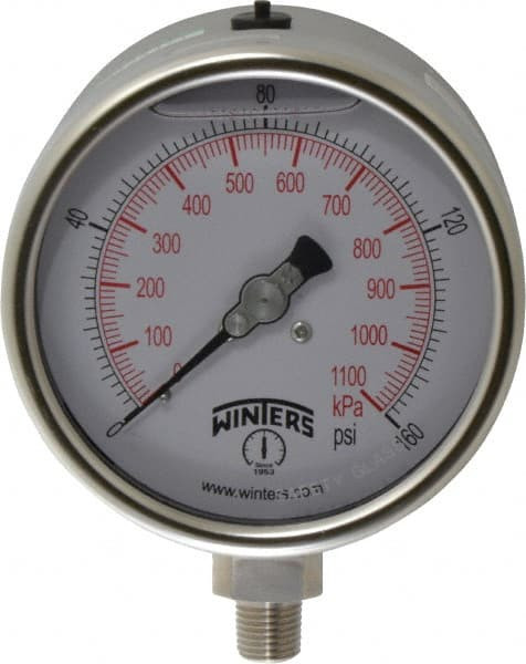 WINTERS PSC267G 4" DIAL, 1/4 THREAD, 0-160 SCALE RANGE, 
