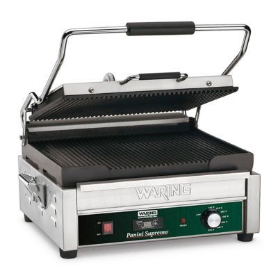 WARING COMMERCIAL WPG250TB THIS PANINI SUPREMO GRILL HAS RIBBED PLA